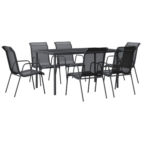 Ensemble à manger de jardin 7 pcs noir textilène et acier