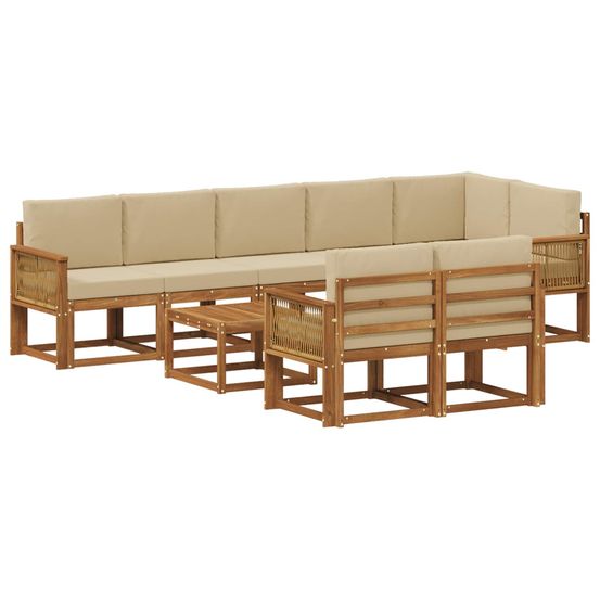 Ensemble de canapés d'extérieur 9 pc naturel et beige polyester
