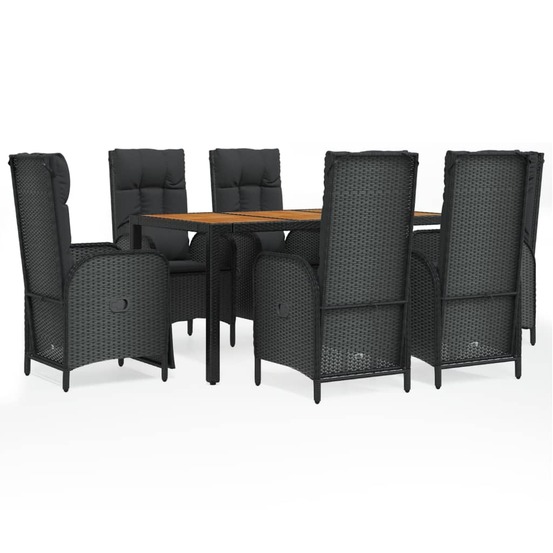 Ensemble à manger de jardin coussins 7pcs noir résine tressée