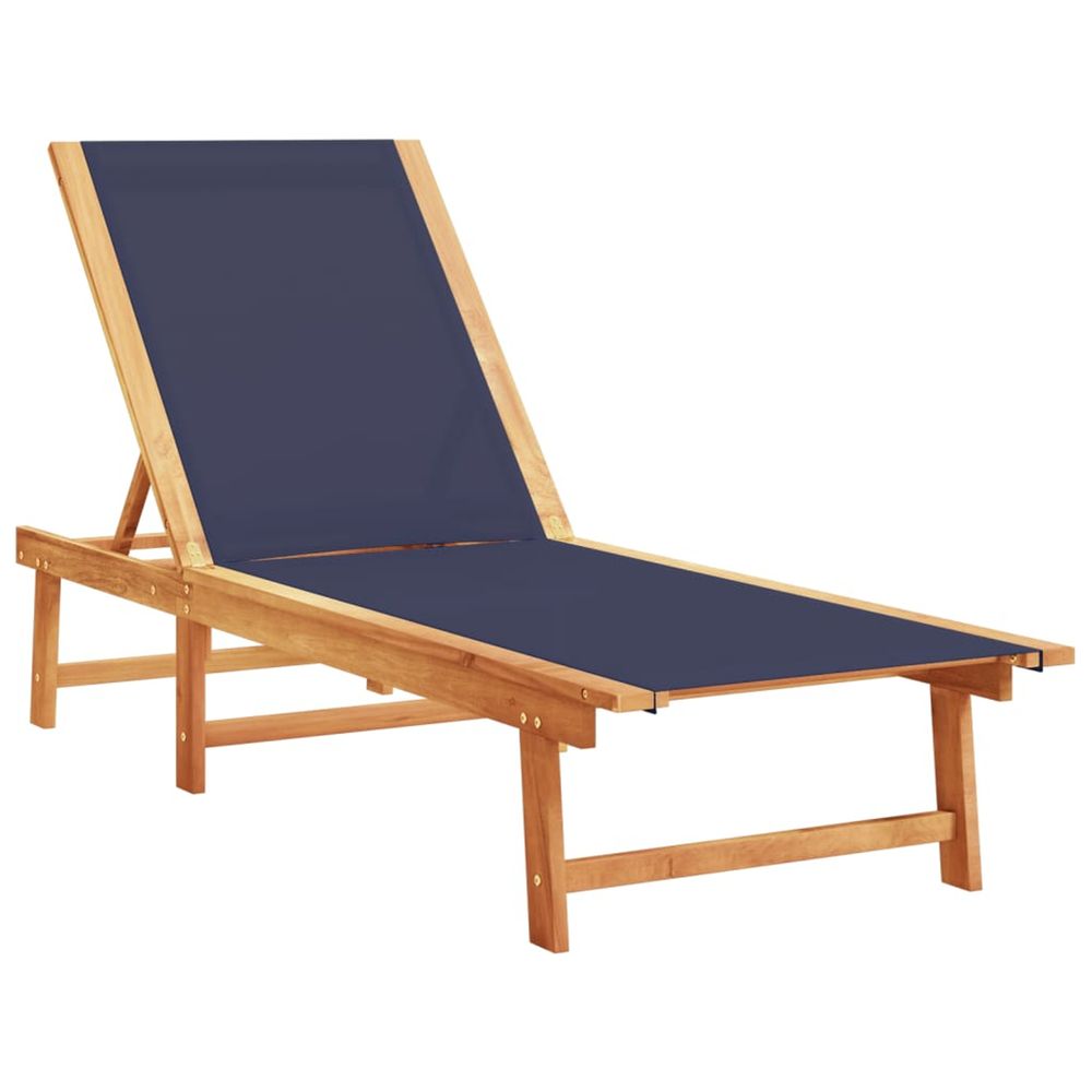 Chaise longue bleu bois d'acacia solide et textilène bain de soleil