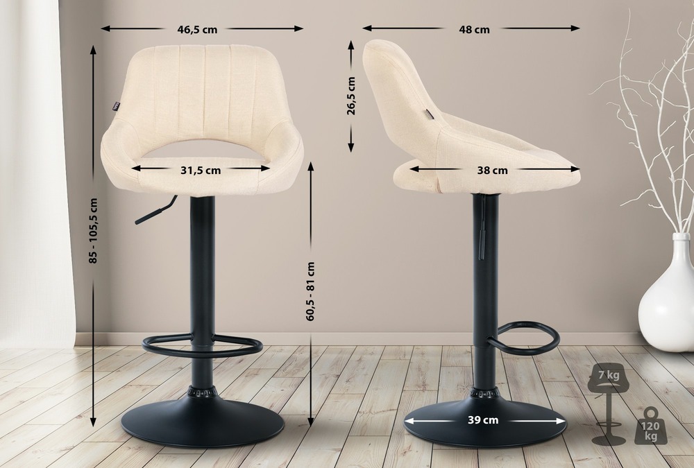 Tabouret de bar milet tissu noir