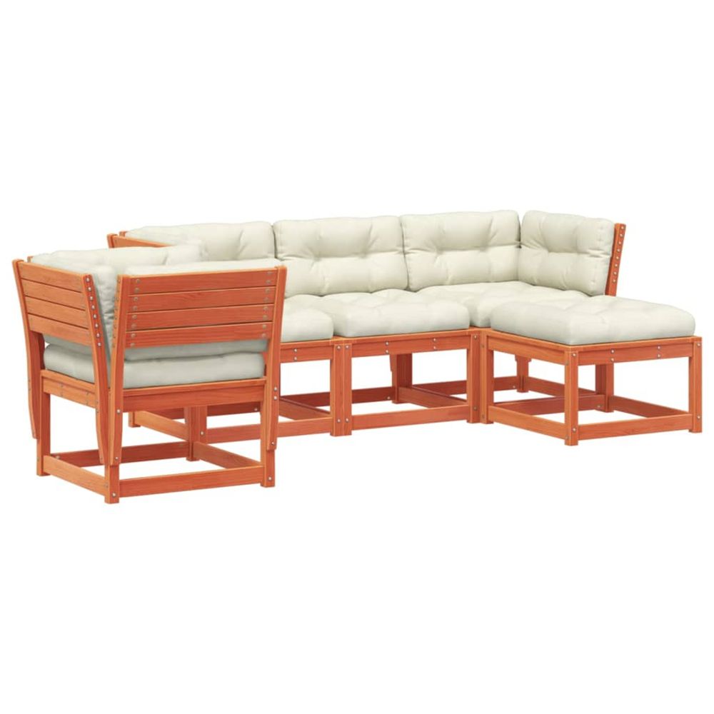 Salon de jardin 5 pcs avec coussins cire marron bois pin massif