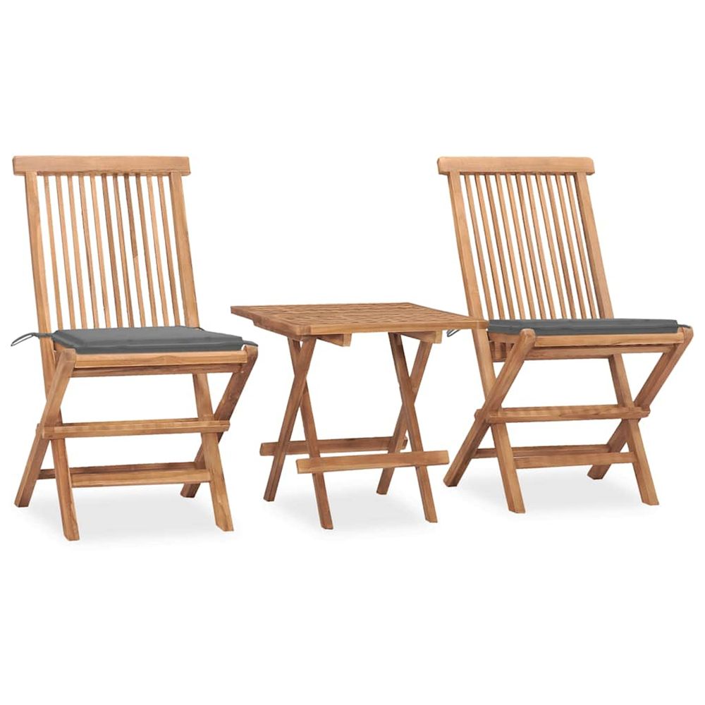 Ensemble à manger d'extérieur pliable avec coussin 3 pcs teck