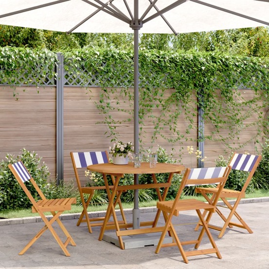 Ensemble à manger de jardin 5 pcs bleu blanc tissu bois massif