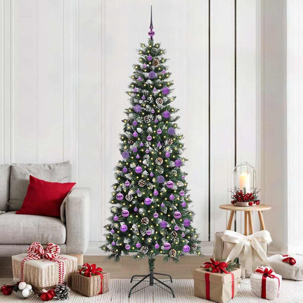 Sapin de noël design moderne 210 cm, kit complet avec 120 boules & 300 led usb