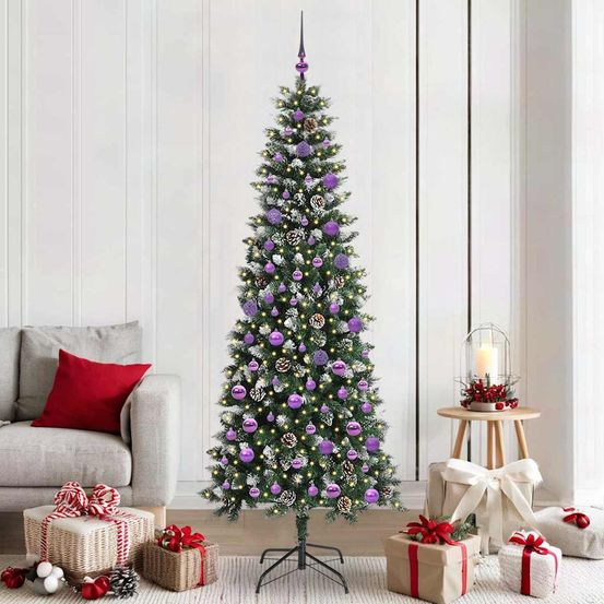 Sapin de noël design moderne 210 cm, kit complet avec 120 boules & 300 led usb