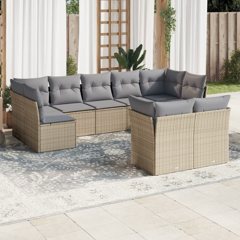 Salon de jardin avec coussins 9 pcs beige résine tressée