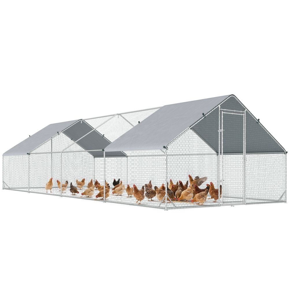 Enclos poulailler parc volaille acier galvanisé filet 3x8x2m argenté