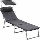 Chaise longue bain de soleil transat de relaxation avec matelas 3 cm coussin dossier et parasol inclinables pliable 53 x 193