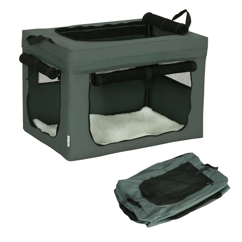 Sac de transport chat chien acier et oxford voyage serein coussin inclus gris