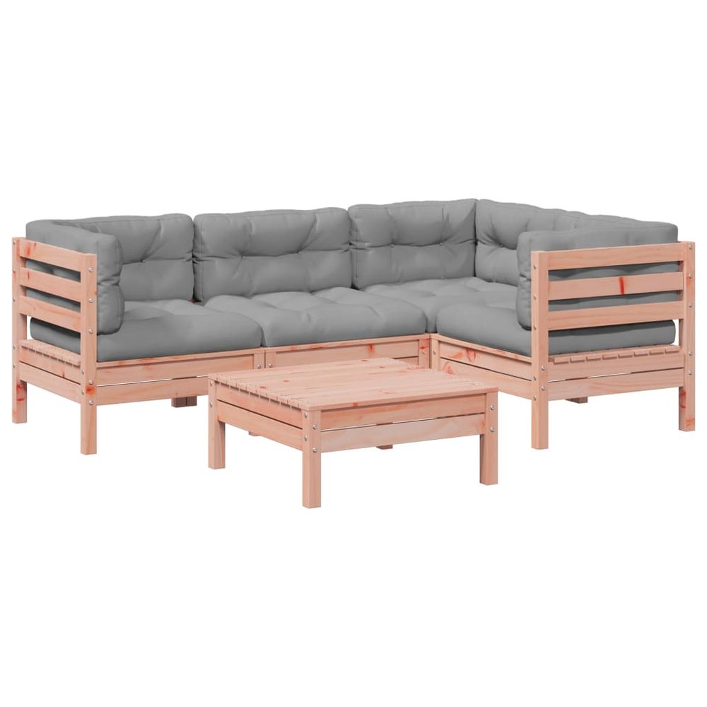 Salon de jardin 5 pcs et coussins bois massif sapin de douglas