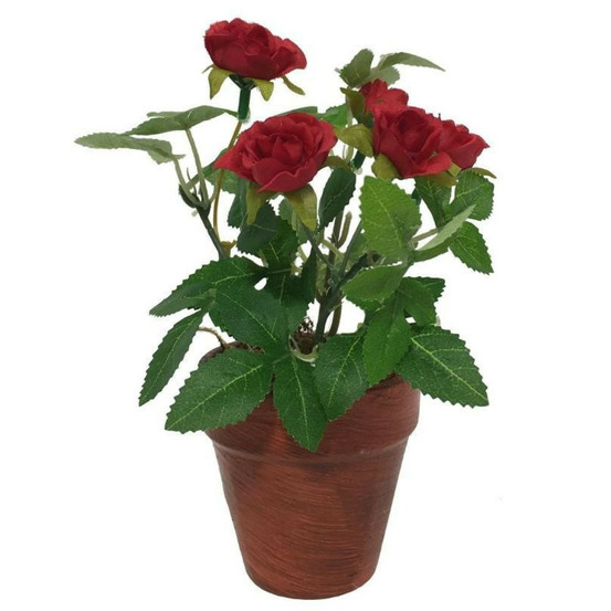 ~rosier plante fleur artificielle extérieur cimetière tissu rouge 12cm