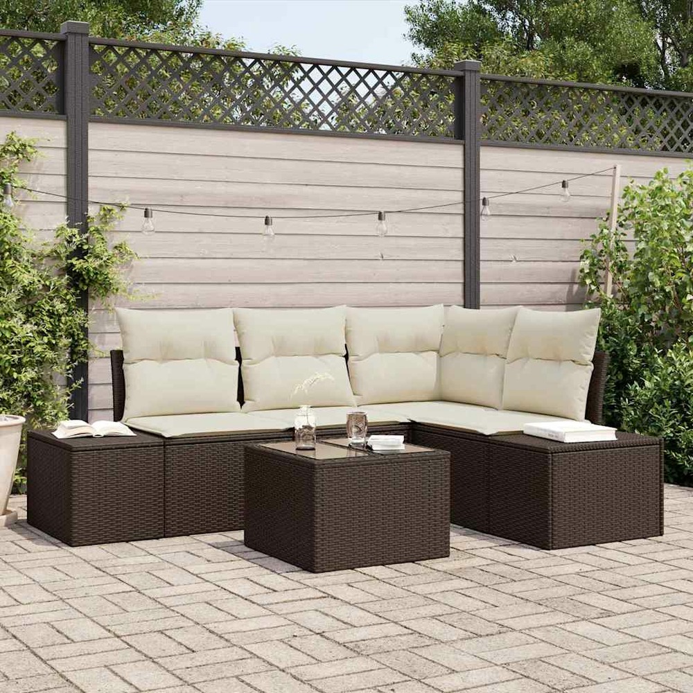 Ensemble de canapé de jardin 5 pcs marron polyrotin