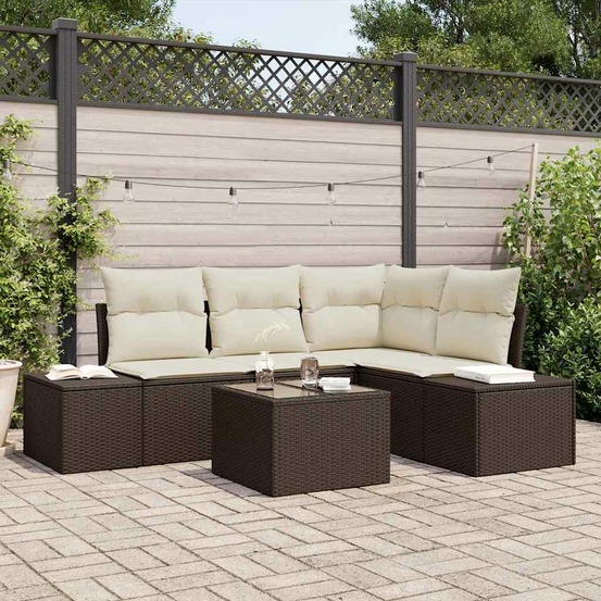 Ensemble de canapé de jardin 5 pcs marron polyrotin