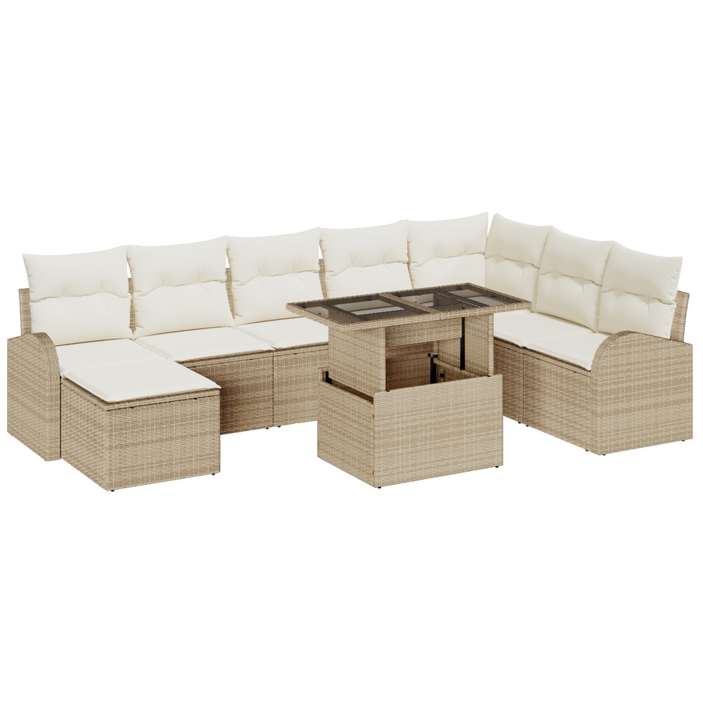 Ensemble de canapé de jardin 9 pièces avec coussins beige en rattan