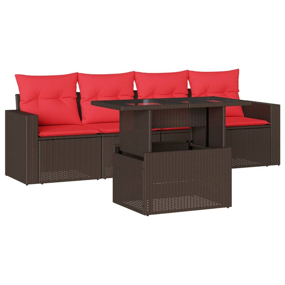 Ensemble de canapé de jardin 5 pcs avec coussins marron