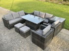 10 sièges mobilier de jardin extérieur en rotin table de levage réglable petits repose-pieds gris foncé