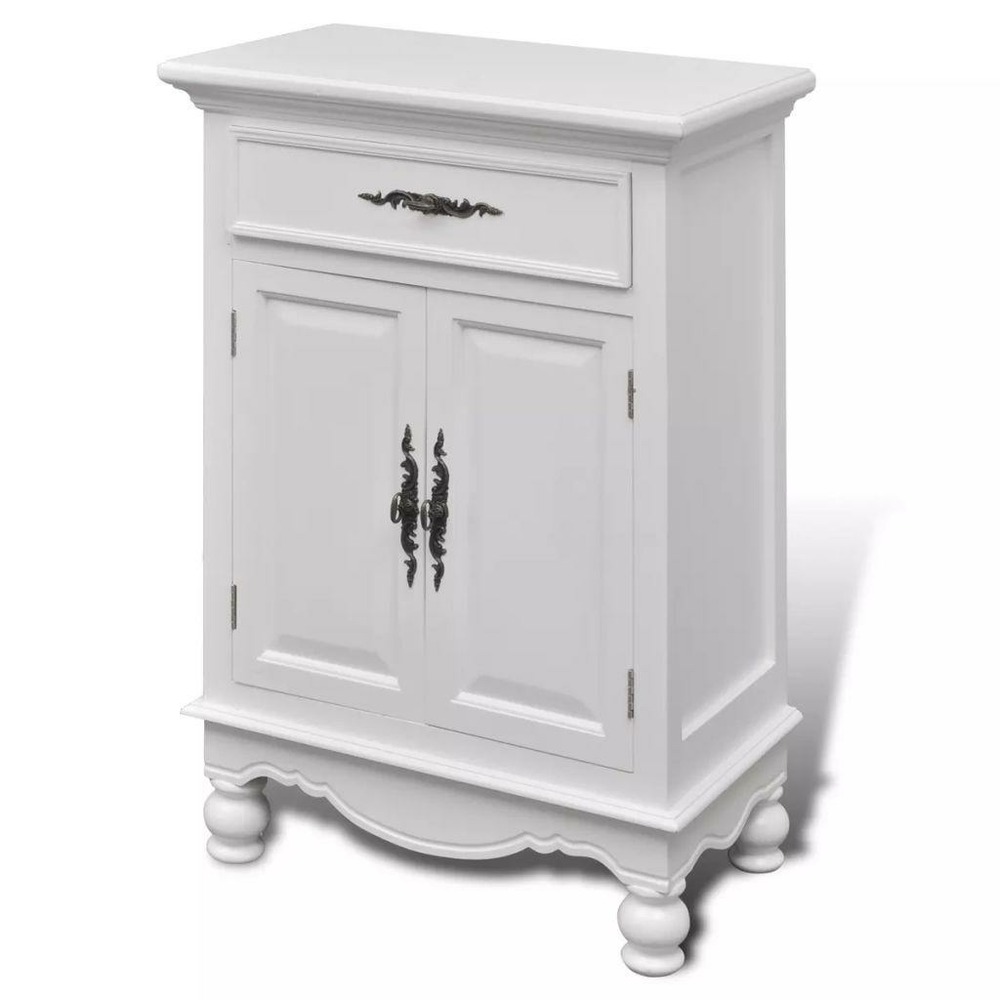 Buffet bahut armoire console meuble de rangement avec 2 portes et 1 tiroir bois blanc