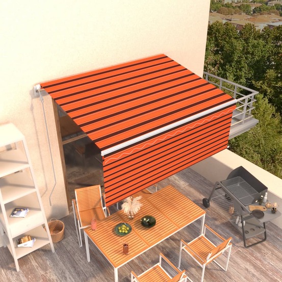 Auvent rétractable automatique store 3,5x2,5 m orange et marron