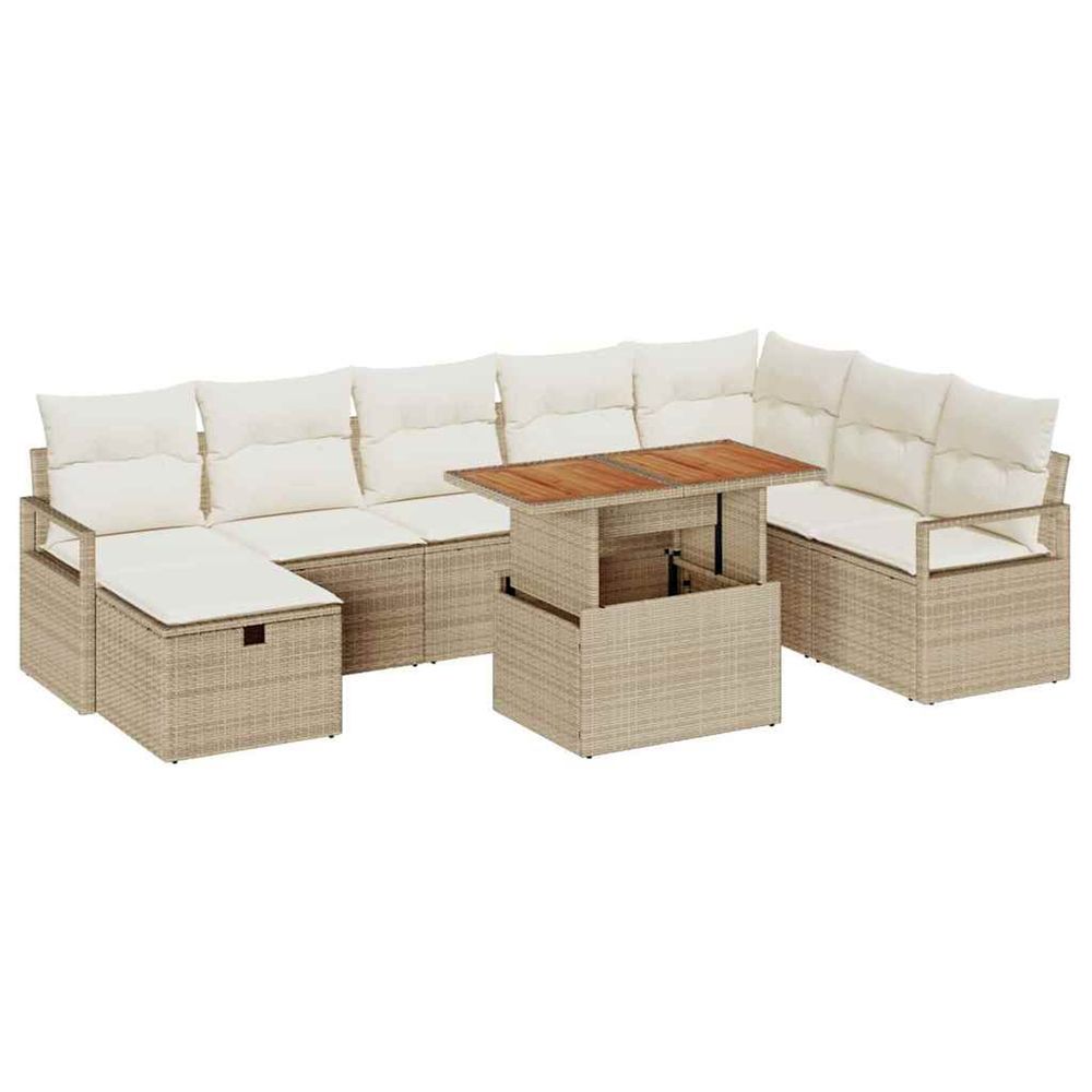Ensemble de canapé de jardin 9 pc beige polyrotin
