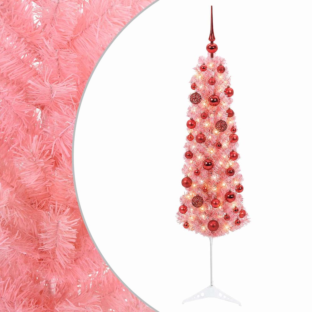 Sapin de noël artificiel fin avec boules 150 cm 150 led