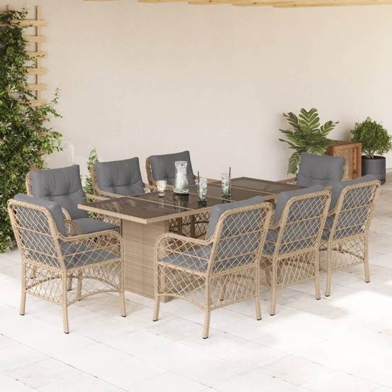 Ensemble à manger de jardin et coussins 9 pcs mélange beige