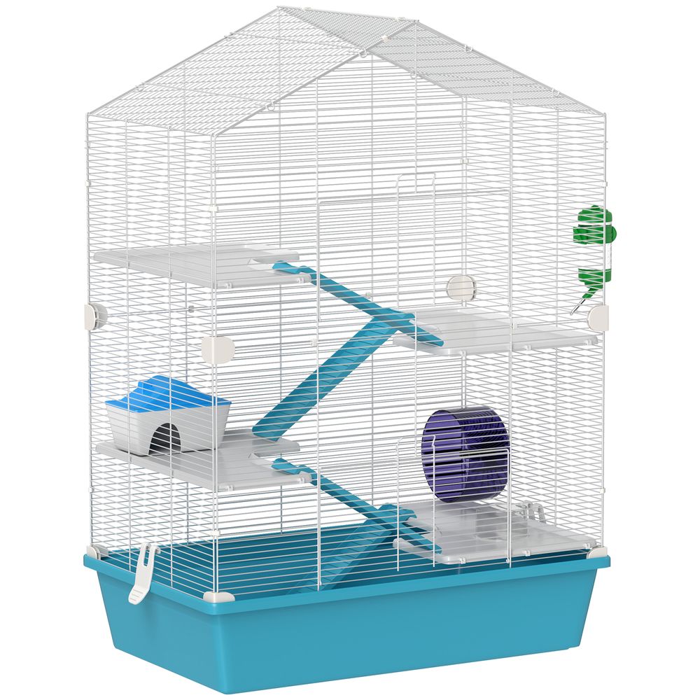 Cage hamster 5 niveaux métal plastique accessoires inclus fond profond bleu