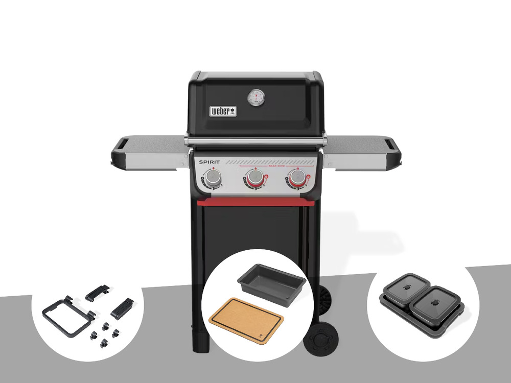 Barbecue à gaz spirit e-325 + set d'accessoires clipsables works + bac et planc