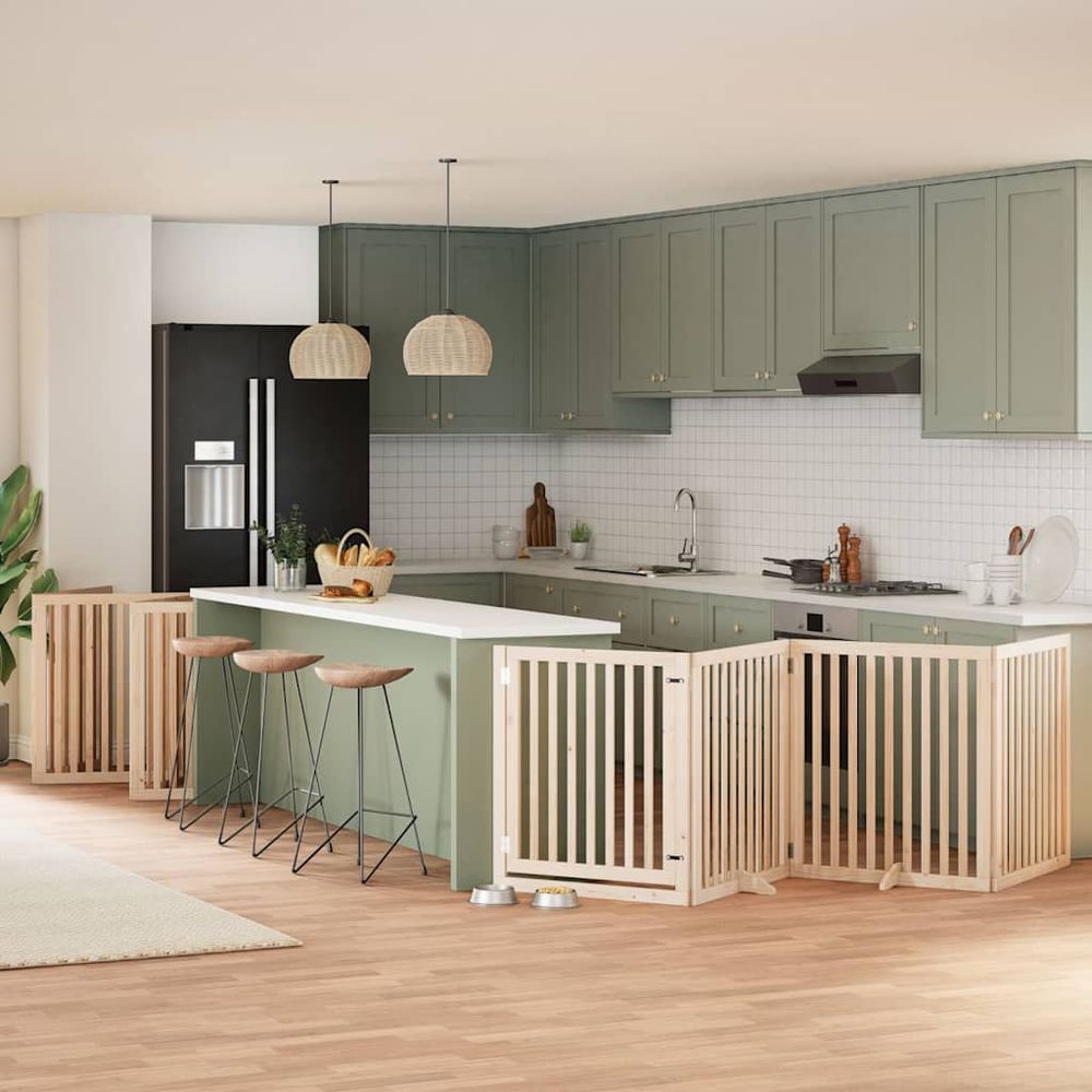 Barrière de sécurité chien bois pliable 12 panneaux pour intérieur brun
