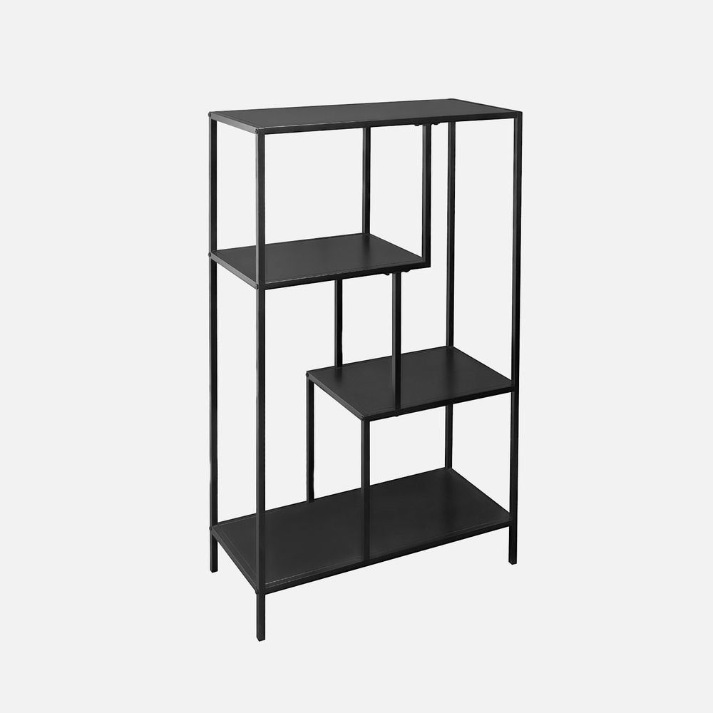 Etagère bibliothèque 4 niveaux asymétriques en métal noir