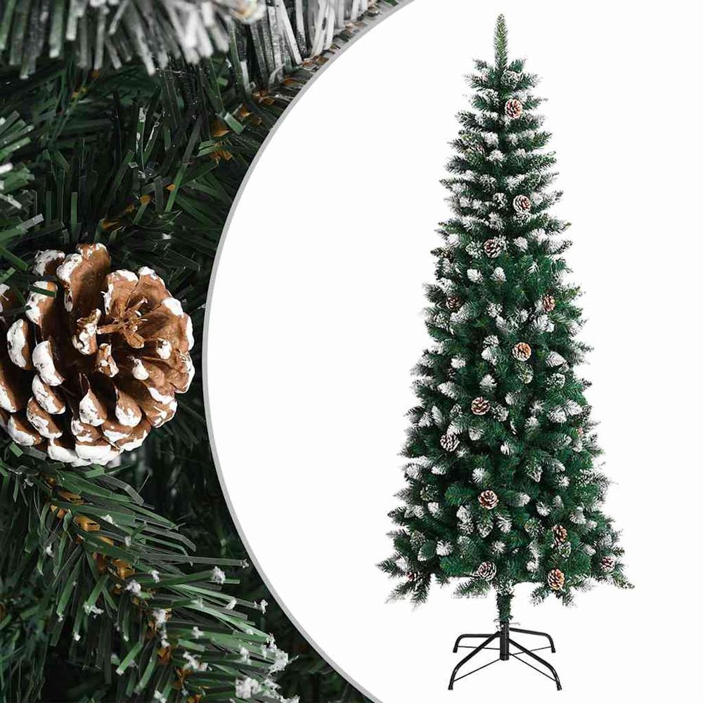 Sapin de noël articulé enneigé 240 cm pvc pailleté avec pommes de pin