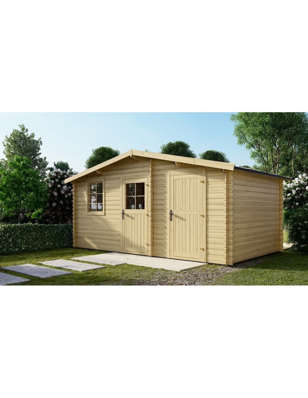 Abri de jardin en bois - 15m2 - 5x3m - ep. 28mm - couleur: naturel - dom578 - altanka