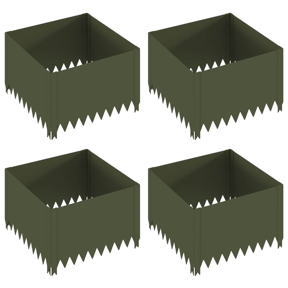 Bordure de pelouse 4 pc 60 x 60 x 35 cm acier vert olive