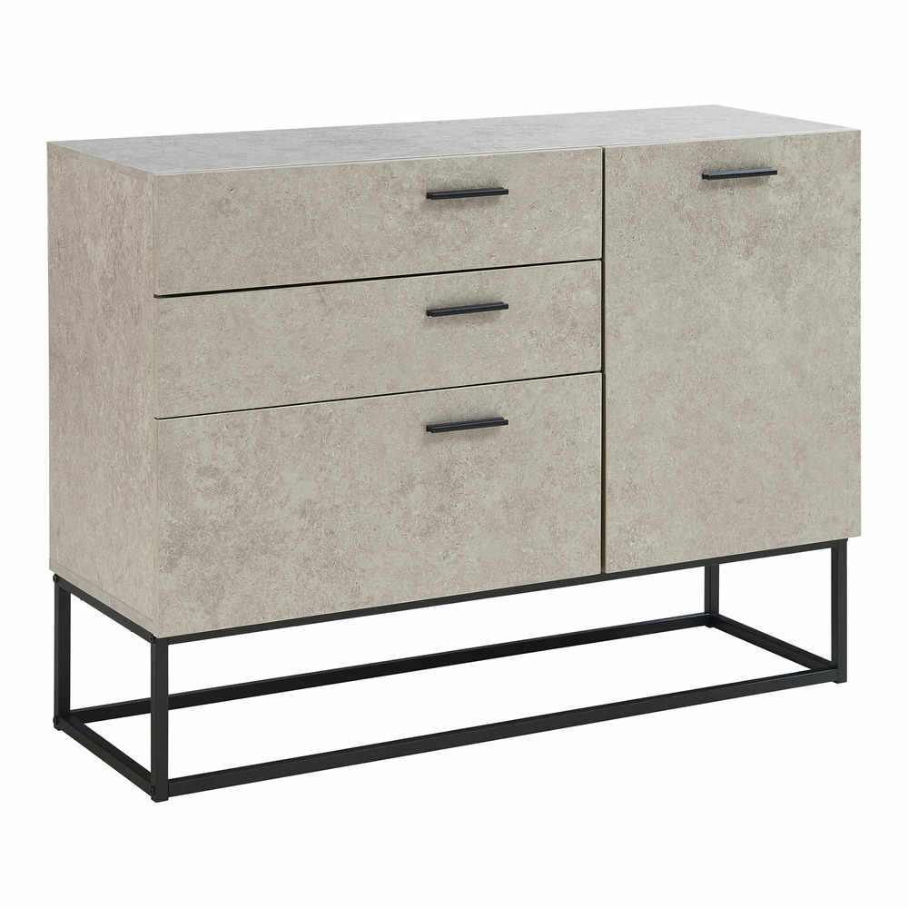 Buffet commode meuble de rangement 75 x 100 x 35 cm salon entré chambre effet béton gris clair