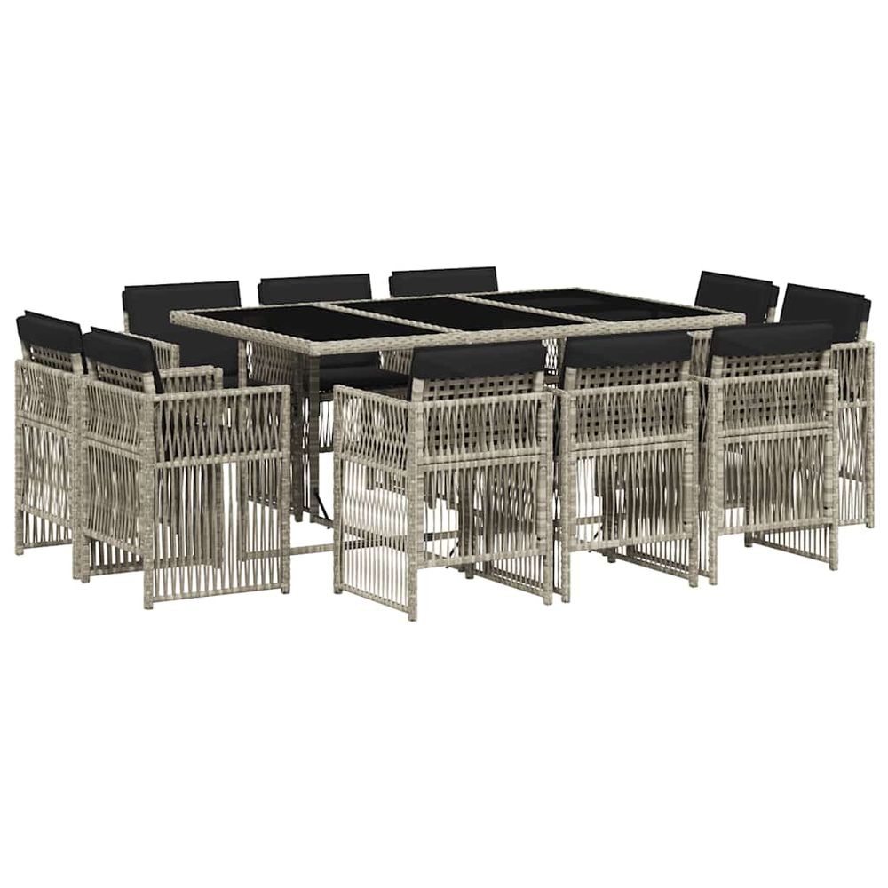 Ensemble à manger de jardin 11pcs avec coussins gris poly rotin