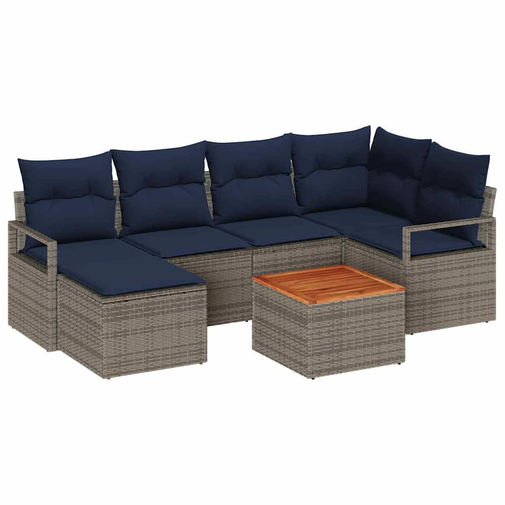 Ensemble de canapé de jardin avec coussin 7 pcs gris polyrotin