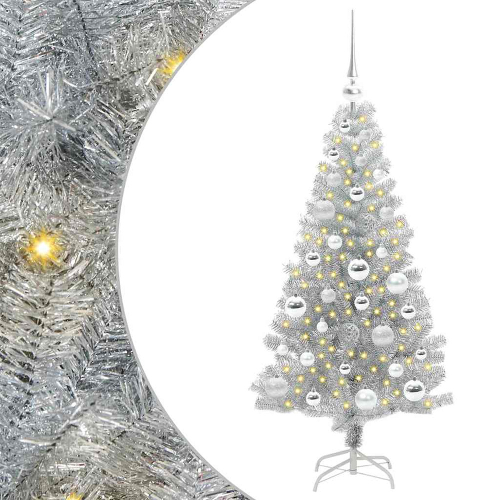 Sapin de noël avec 150 led avec support argent 120 cm pet
