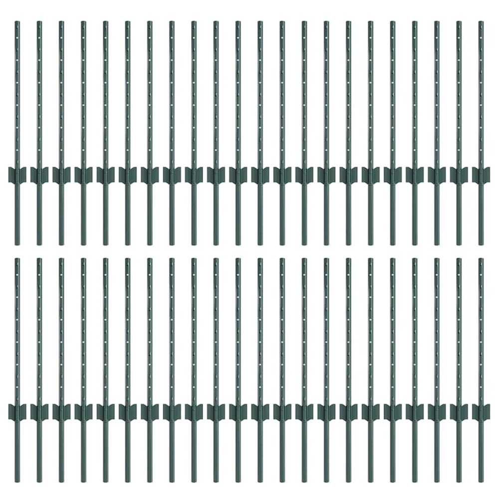 Poteau de clôture. 44 pcs vert 100 cm acier