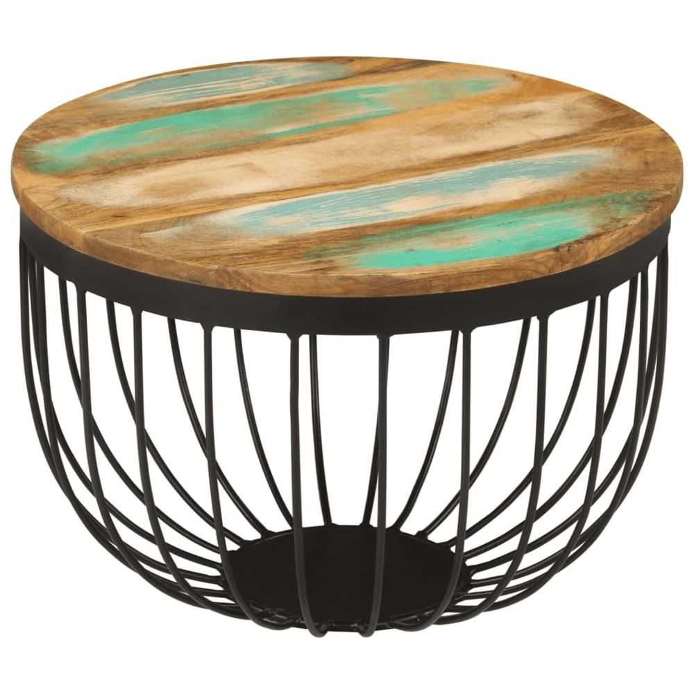 Table basse ø50x35 cm bois de récupération massif et acier