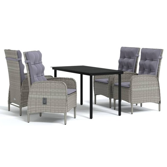 Ensemble à manger de jardin et coussins 5pcs gris/noir