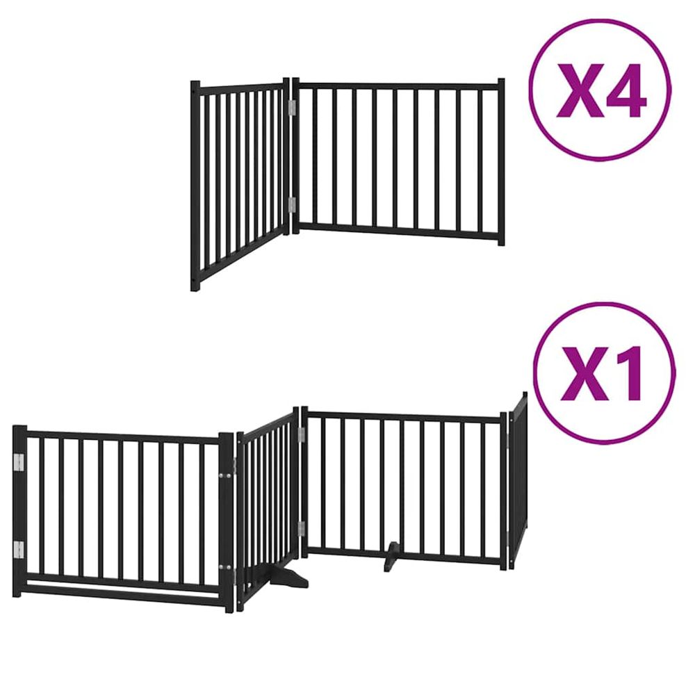 Barrière pour chien porte pliable 12panneaux noir bois peuplier