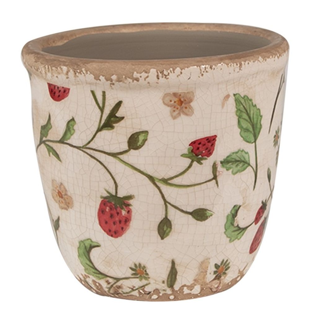 Pot de fleurs fraise beige rouge céramique 11x11x10cm