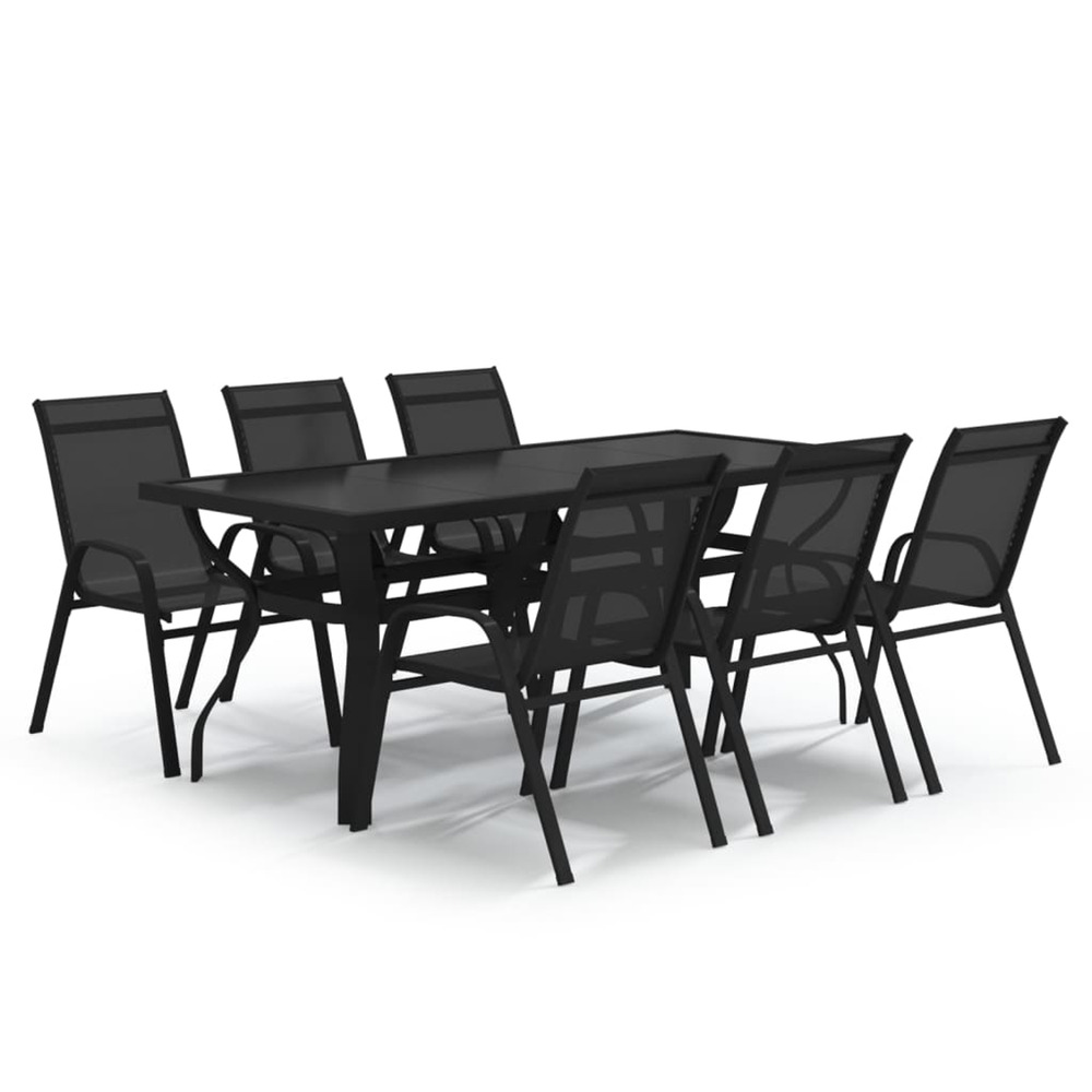 Ensemble à manger de jardin 7 pcs noir