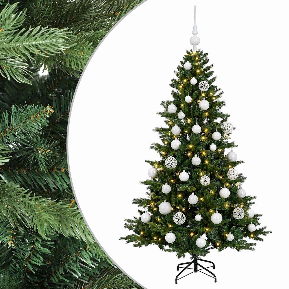 Sapin de noël artificiel avec boules 120 cm 150 led blanc chaud