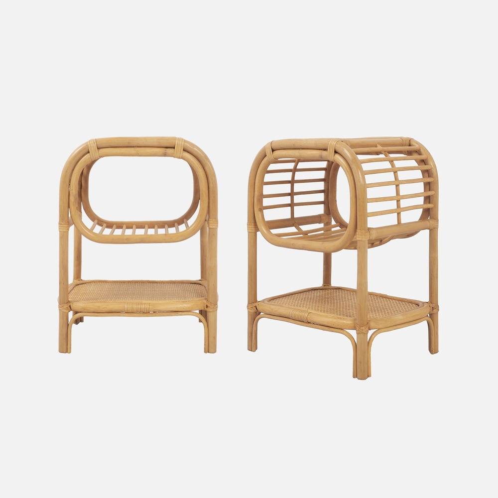 Lot de 2 tables de chevet rotin naturel courbé 1 étagère 1 niche l 40 x p 30 x h 50cm - serang