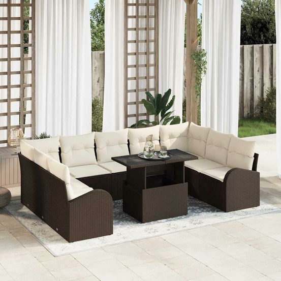 Ensemble de canapé de jardin 10 pcs marron poly rotin