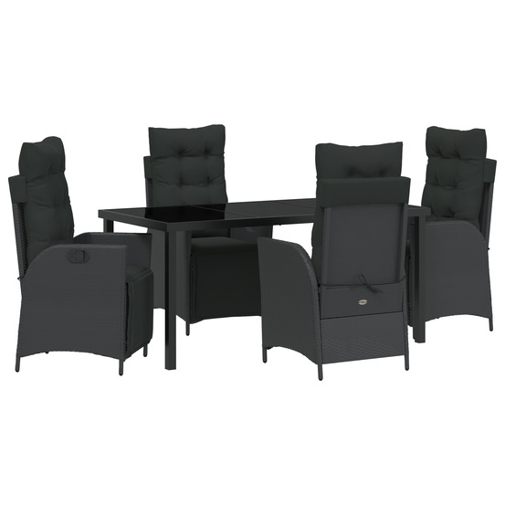 Ensemble de salle à manger de jardin de 5 pièces en rattan poly noir