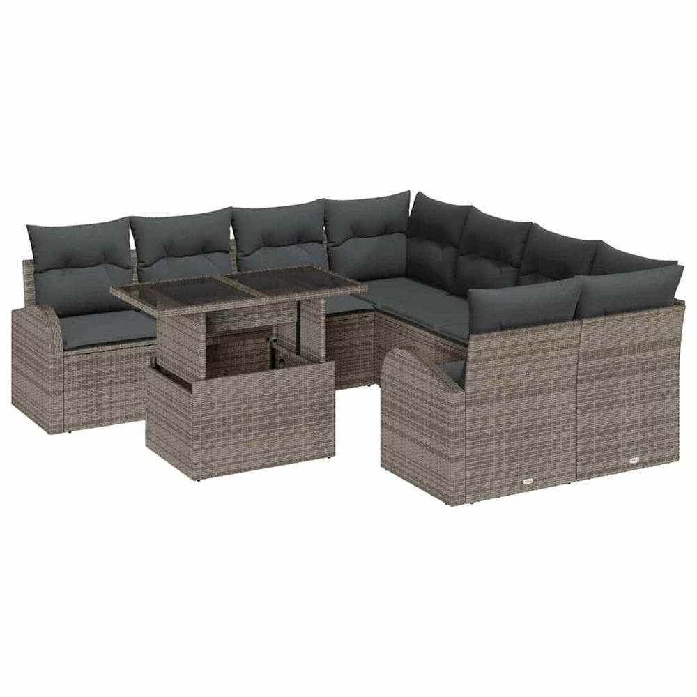 Ensemble de canapé de jardin 9 pièces gris poly rattan