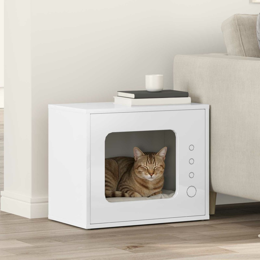 Maison pour chat blanc brillant 51 x 30 x 42,5 cm