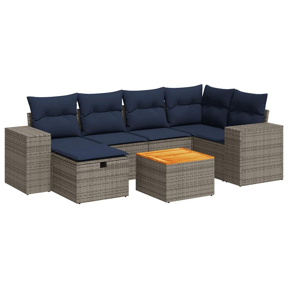 Salon de jardin avec coussins 7 pcs gris résine tressée